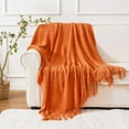 Battilo Burnt Orange Throw Blanket for Couch,Decorative Fall Throw Blanket with Tassels