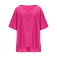 thumbnail image 7 of Two Piece Sets For Women Summer Linen Casual Outfit Plus Size Loose Fit Short Sleeve Shirts & Wide Leg Shorts Sets,Hot Pink,5XL, 7 of 7