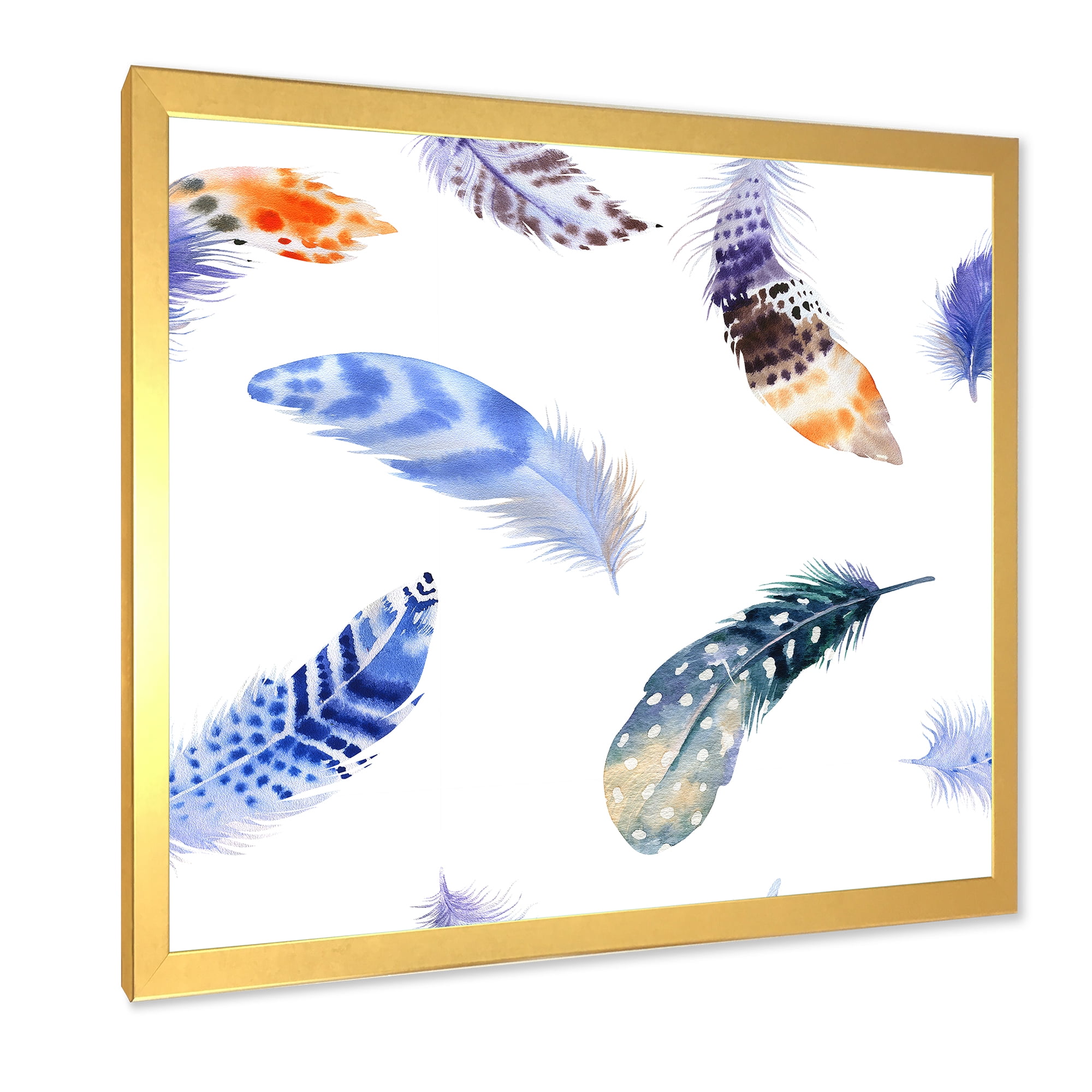 Designart 'Colourful Boho Feather Set On White VII' Bohemian & Eclectic Framed Art Print
