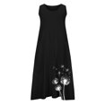 thumbnail image 3 of Women's Summer Cotton Linen Long Dress Sleeveless Elegant Flowy Dresses Sleeveless Summer Dresses V Neck Casual Embroidery Print with Pockets(Black,S), 3 of 4