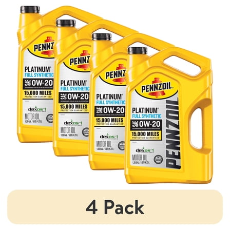 (4 pack) Pennzoil Platinum Full Synthetic 0W-20 Motor Oil, 5 Quart