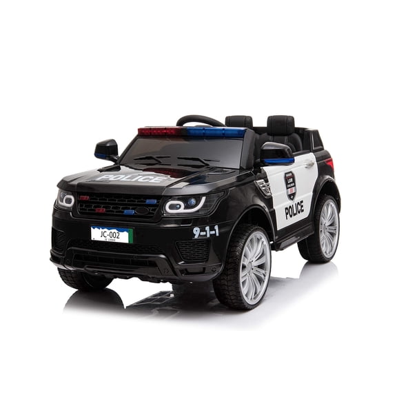 RJV Kids 24V Ride-On Police Car with Parent Remote, Flashing Lights, Siren, Microphone, 4-Wheel Suspension, Black