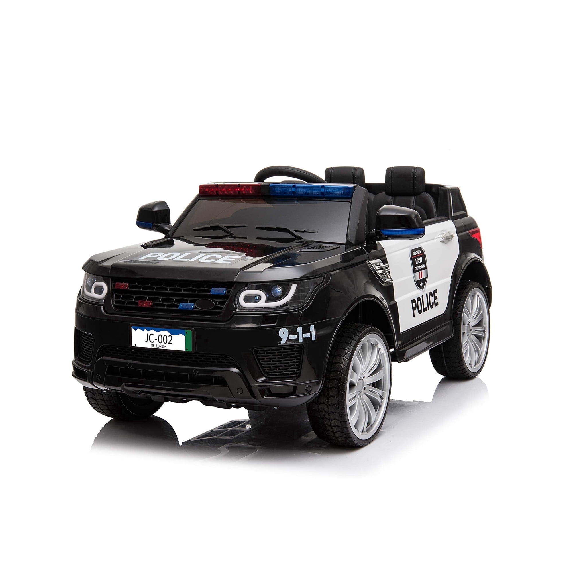RJV Kids 24V Ride-On Police Car with Parent Remote, Flashing Lights, Siren, Microphone, 4-Wheel Suspension, Black