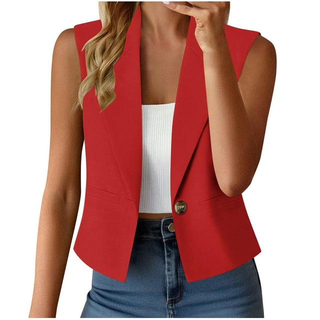 tarylea Hauts Décontractés pour Femmes Col Rabattu Vestes Blazer Sans Manches Couleur Unie Vestes de Costume Tendance Amples d'Été