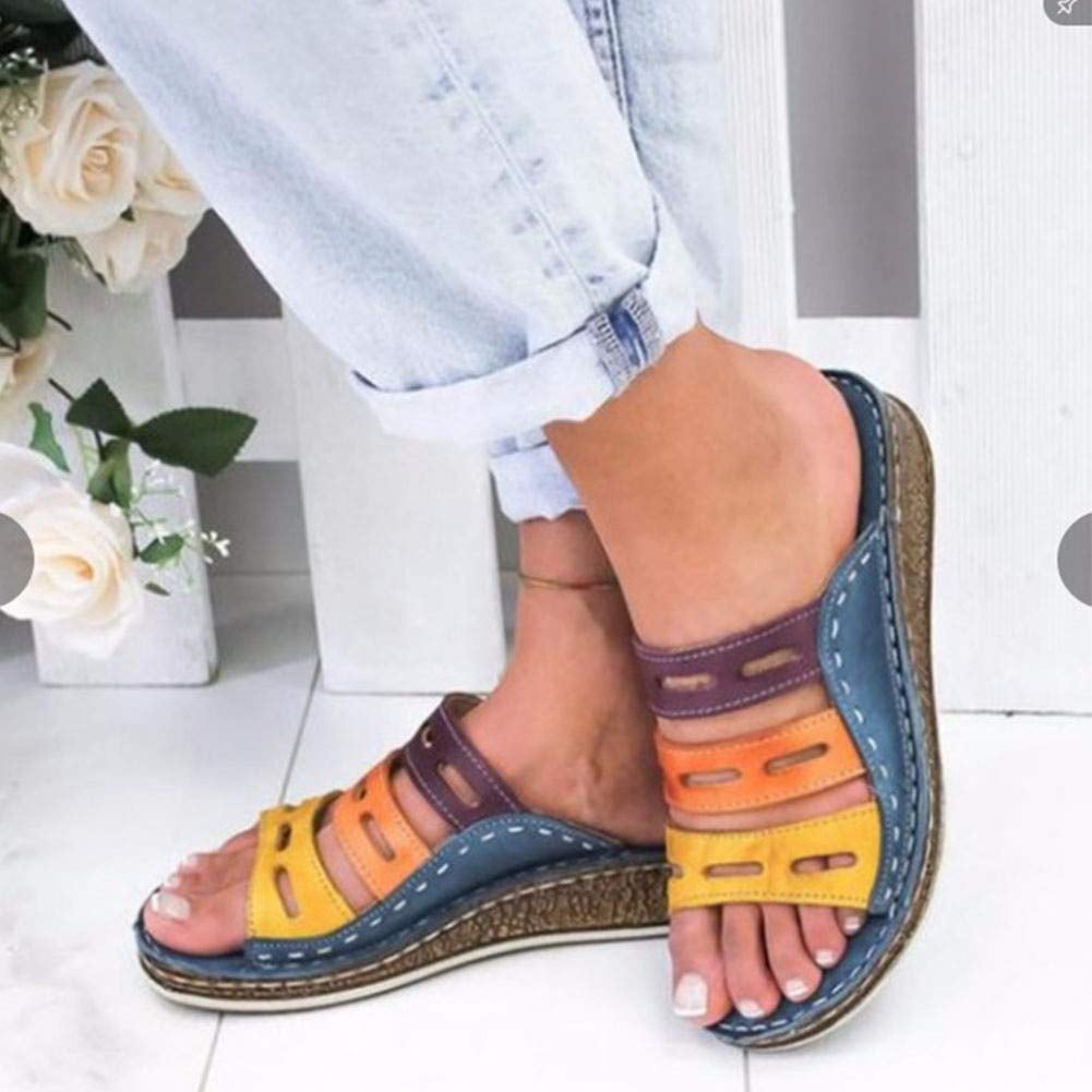 2019 Summer Beach Roman Sandal Ladies Open Toe Flat Sandal #30,Blue,38