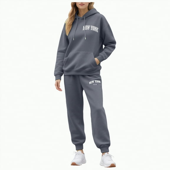Drie Hoodie Set for Women Sweats Sets for Women Comfy Hoodie Sweatsuit Sets Fall Fashion Clothes Dark Gray,2XL