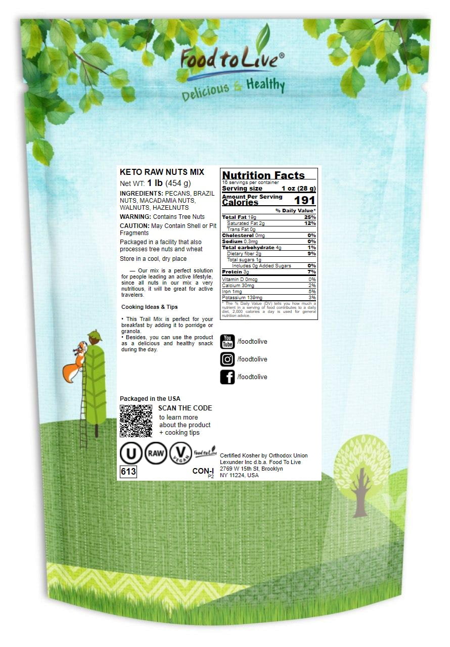 Keto Nuts Mix, 1 Pound – Vegan, Kosher, Non-Irradiated, Bulk– by Food to Live