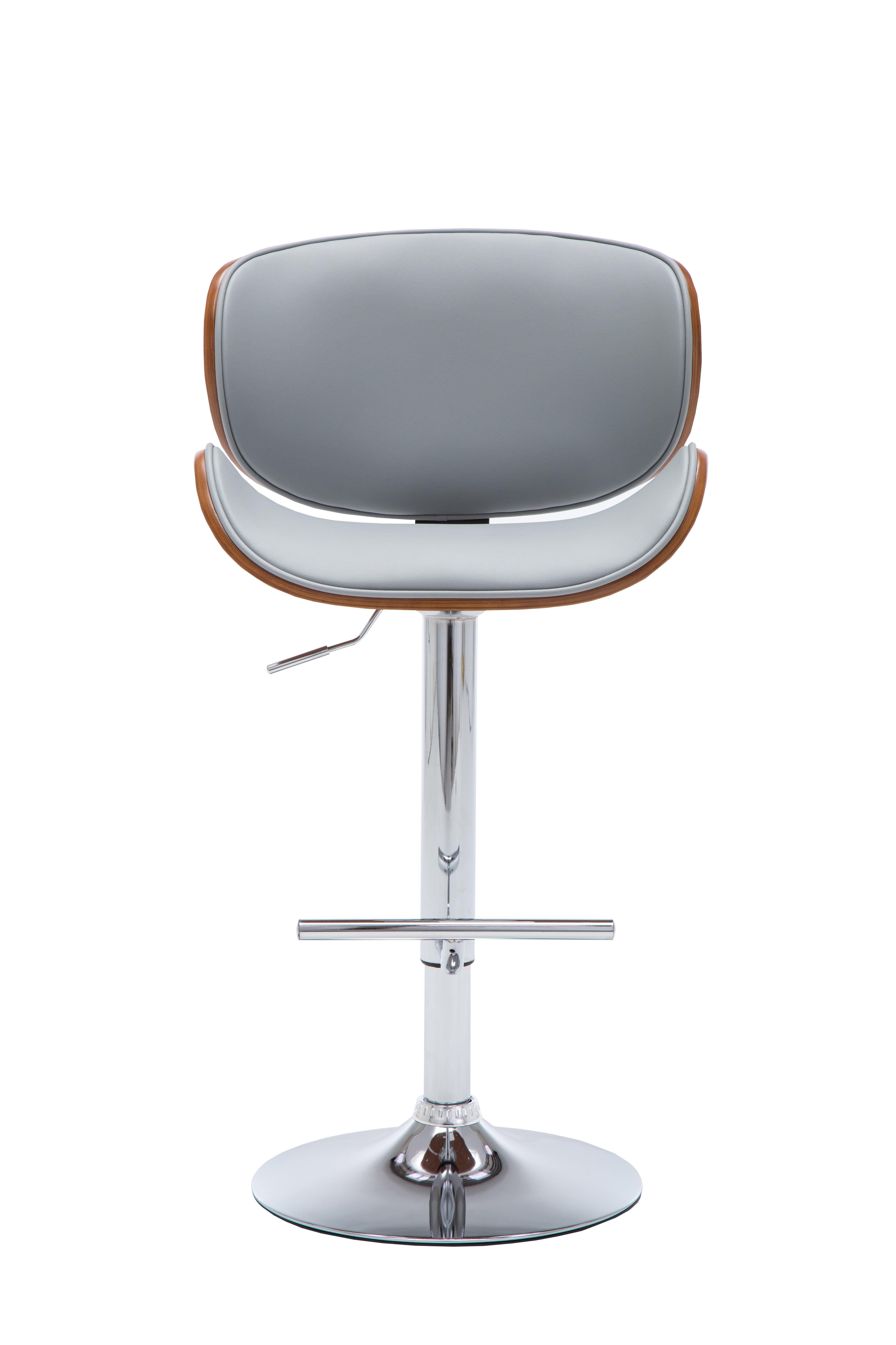 Modern Contemporary Swivel Walnut Bentwood Lift Adjustable Height Bar Stool with Curved Seat and Back (Gray)