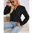 thumbnail image 6 of Alsol Lamesa Womens Boho Jacquard Print V Neck Shirt Blouses Casual Puff Sleeve Tunic Tops Female, 6 of 6