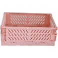 thumbnail image 1 of Mini Collapsible Storage Basket, Stackable Storage Bin Crates Container Folding Plastic Storage Box with Handle Foldable Plastic Storage Case for Stationery Snacks Cosmetics(Pink ), 1 of 4