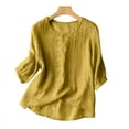 thumbnail image 2 of ZANZEA Women Summer Floral Embroidery 3/4 Sleeve O Neck Tops Casual Loose Solid Shirt Blouse, 2 of 5
