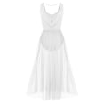 thumbnail image 2 of IDOPIP Women Lyrical Modern Contemporary Dance Costume Leotard V-Neck Backless Split Tulle Skirt Flowy Overlay Dress M White, 2 of 7