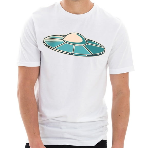 UFO Space Craft Graphic Design Ring Spun Combed Cotton Short Sleeve Deluxe Jersey T-Shirt - White 3XL