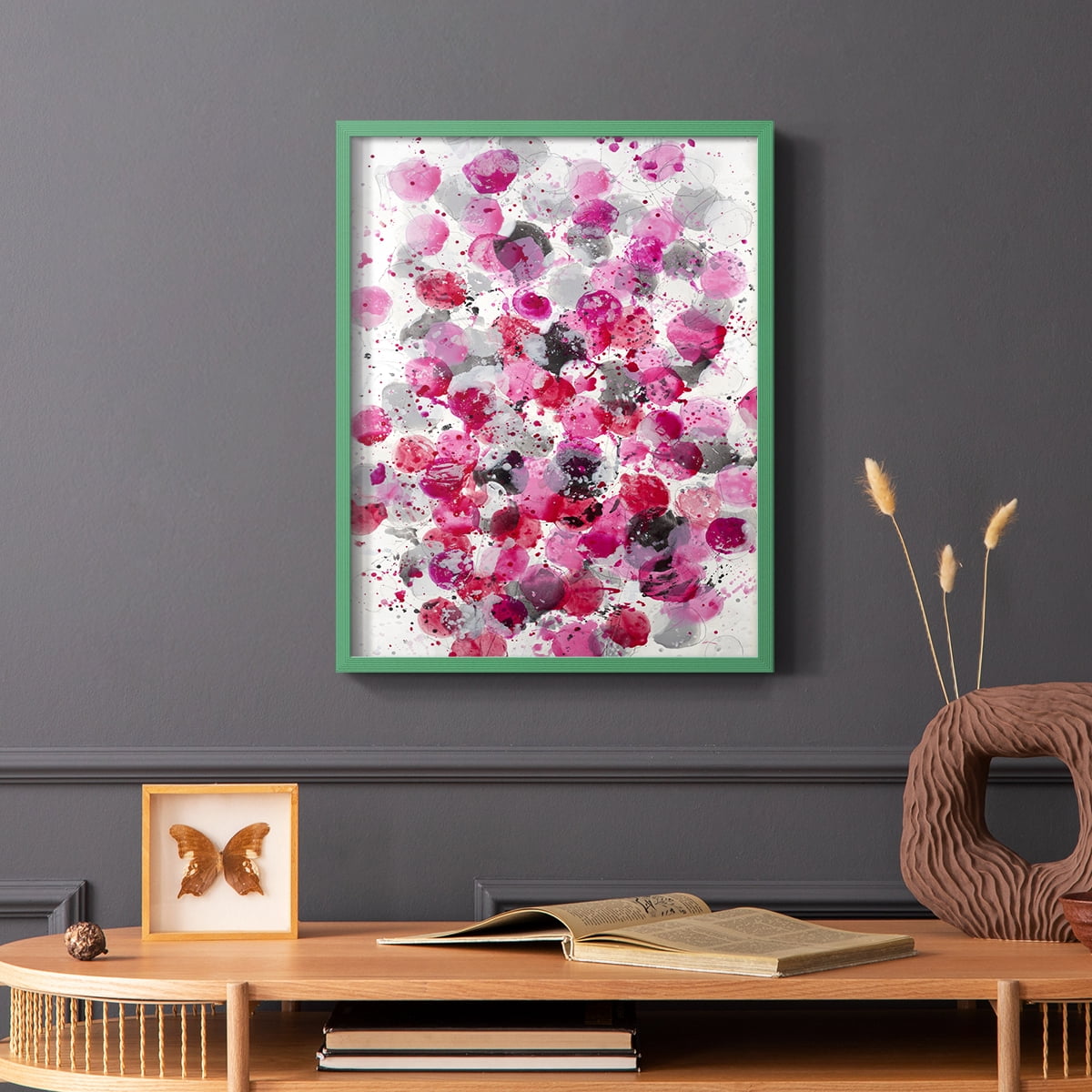 Bouquet Framed Print in Green Solid Wood Framed Print No Nail Hanging