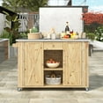 thumbnail image 2 of 64" Outdoor Kitchen Cabinets, Side Kitchen Storage Island with Stainless Steel Top and Rack, Wicker Outdoor Grill Cart with 2 Doors for BBQ, Patio, Backyard, Natural, 2 of 8