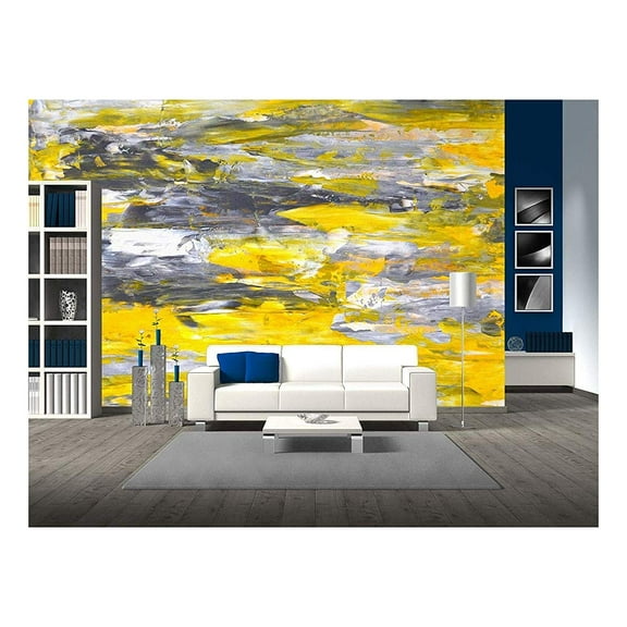 wall26 - Grey and Yellow Abstract Art Painting - Removable Wall Mural | Self-Adhesive Large Wallpaper - 66x96 inches