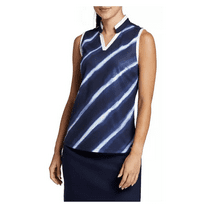 Lady Hagen Women's Printed Stripe Sleeveless Golf Polo, Navy, XXL
