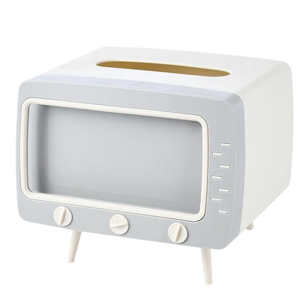Toystoory Caja de pañuelos creativa 2 en 1 con forma de TV, dispensador de soporte de papel de escritorio, caja organizadora de servilletas con soporte Almacenamiento y organización del hogar No.04