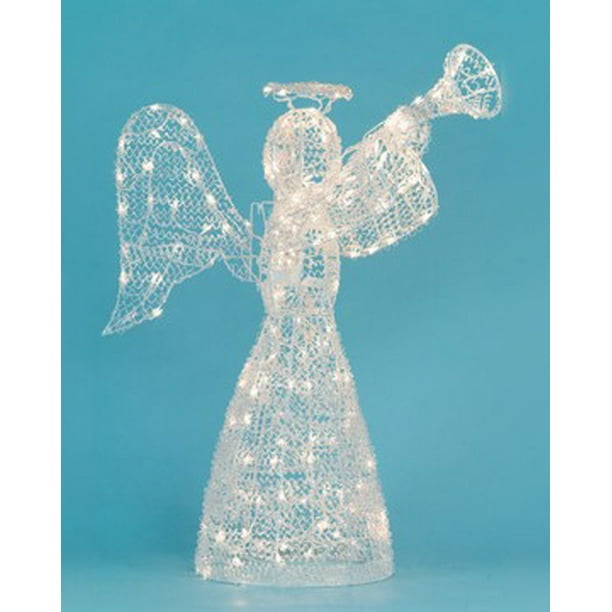 48" Lighted Opalescent 3D Angel with Trumpet Swirl Christmas Yard Art