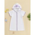 thumbnail image 2 of Argulvti Kid Swim Coverups Bow/Elephant Embroidery Short Sleeve Hooded Robe Zip-Up Towel Beachwear, 2 of 7