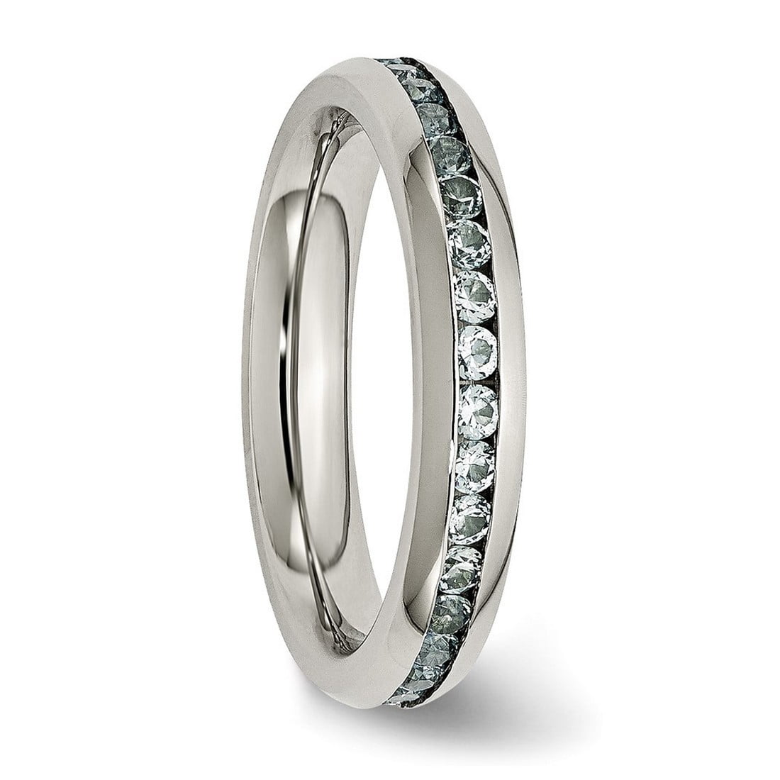Stainless Steel Polished 4mm March Light Blue Cubic Zirconia Ring Size 7 Ring for Women