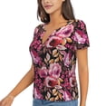 thumbnail image 2 of Wukai Rose Flowers Casual V-Neck Graphic Tees for Women: Lightweight and Breathable Summer Tops with Stylish Design-Large, 2 of 8