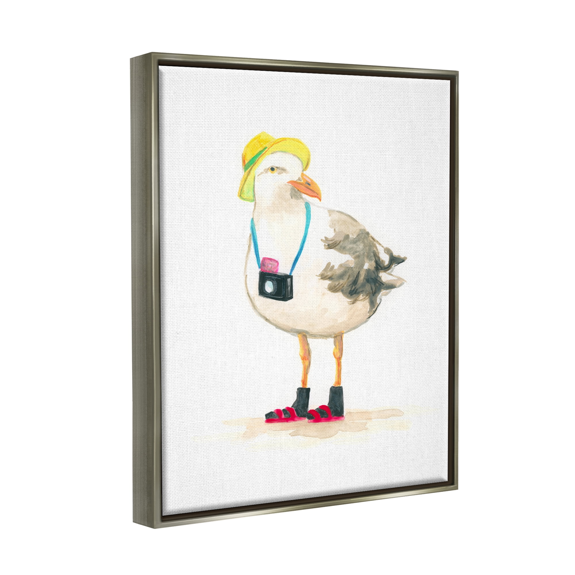 Stupell Industries Tourist Seagull & Camera Animals & Insects Painting Gray Floater Framed Canvas Art Print Wall Art, 25 x 31