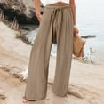 thumbnail image 2 of Huowey Womens Pants Daily Mid Waist Pockets Elastic Waist Solid Color Loose Pants Casual Long Trousers, 2 of 5