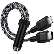iPhone Headphone Adapter,1Pack 2 in 1 USB Type C&IOS to Aux Dongle Cord 3.5mm Female Jack Adapter Converter Earbuds Splitter Adaptor Audio Jack Cable Compatible with iPhone 16 15 14 Android Samsung