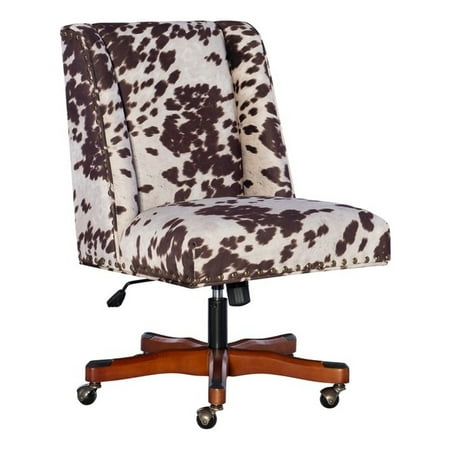 Linon Draper Wood Upholstered Office Chair in Brown Cow Print