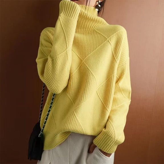 Women's Turtleneck Sweater 2025 Autumn Spliced ​ ​ Thickened Woven Pullover Loose Long Sleeve Sweater Top Fashion Winter Clothes