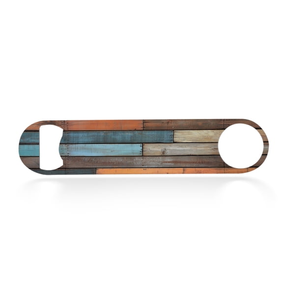 Flat Bottle Opener Heavy Duty Stainless Steel Bottle Opener Beer Flask Tools ​for Kitchen Bar Restaurant, 7 Inch - Patchwork of Weathered and Colored Wooden Planks