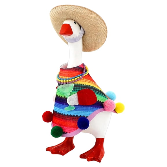 YAMB Mini Desktop Gooses Outfits, Fall White Goose Ornament with Hat and Necklace, 7 Inch Tabletop Goose Accessory, Halloween Seasonal Lawn Decoration, Goose Display for Garden and Desk Decor