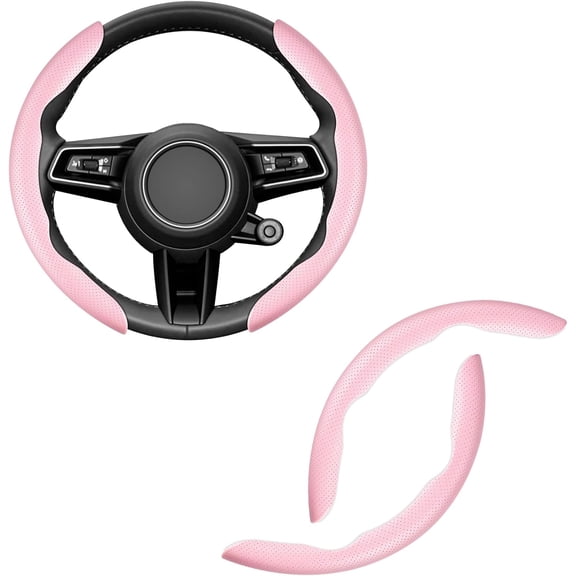 Amiss Car Nappa Leather Steering Wheel Cover, Segmented Steering Wheel Protector, Universal 99% Car Wheel Cover Protector (Pink)