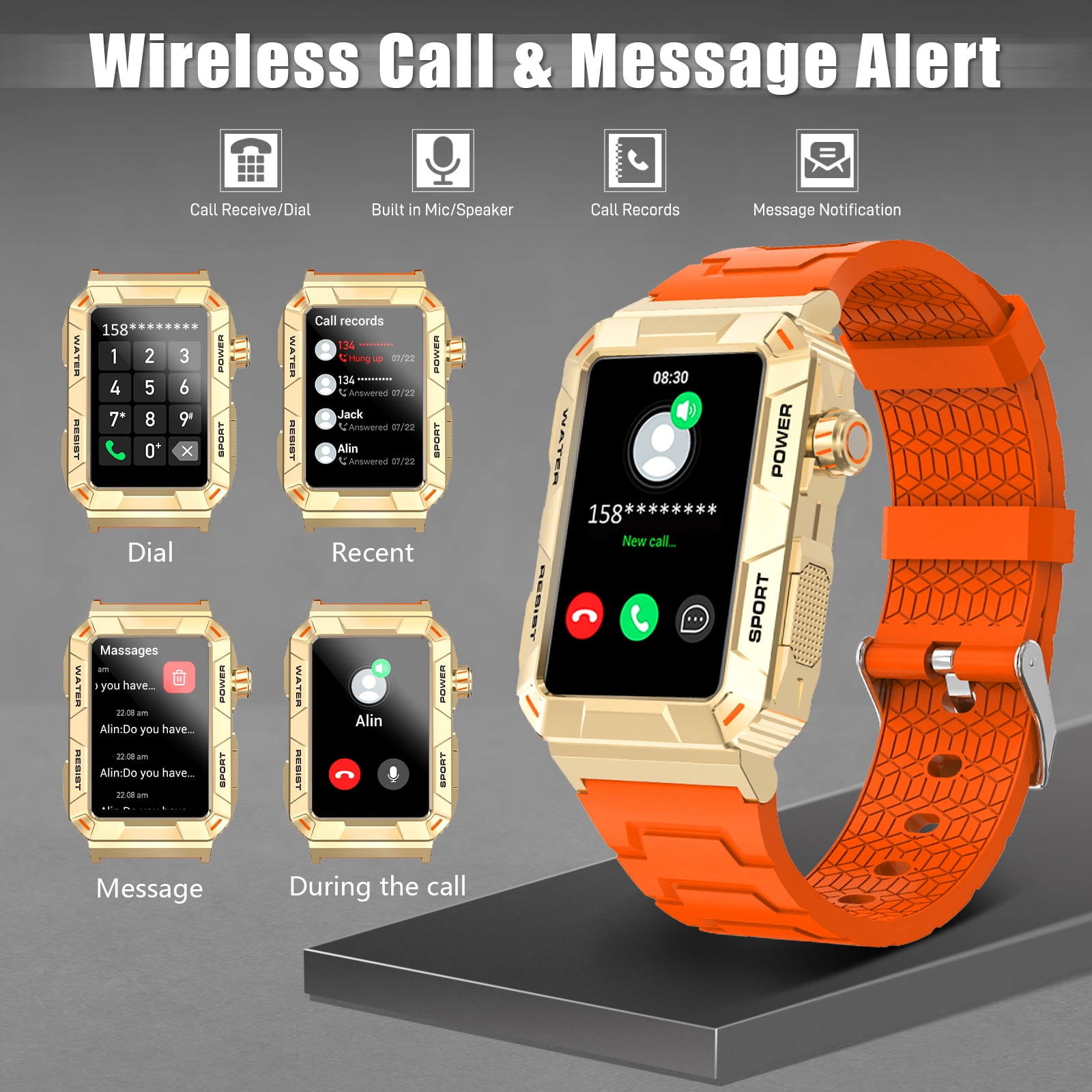 VOPOCO MT88 Rugged Smartwatch Big Screen HD Smart Watch for Men IP67 Waterproof Outdoor Watch Compatible with iOS Android, 1pc