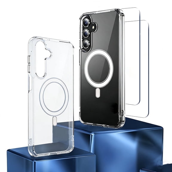 For Samsung A17 Case,Magnetic Acrylic Cover,With 2X Screen Glass Protector Film,Compatible with Magsafe Wireless Charging Phone Case Shell for Galaxy A17 6.7"(Crystal Clear)