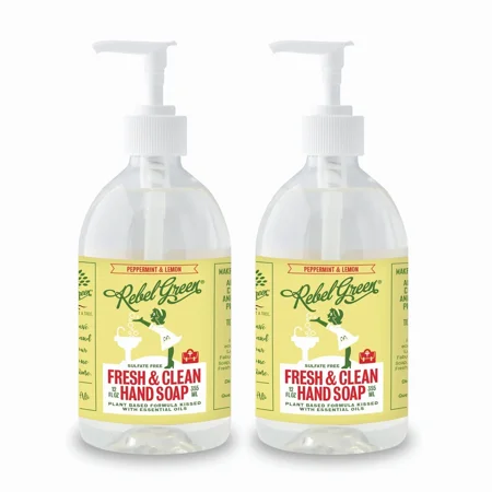 Rebel Green Fresh & Clean Hand Soap - Moisturizing Natural Bathroom & Kitchen Liquid Soap - Gentle Household Hand Wash - Peppermint & Lemon, 12 Fl Oz (Pack of 2)