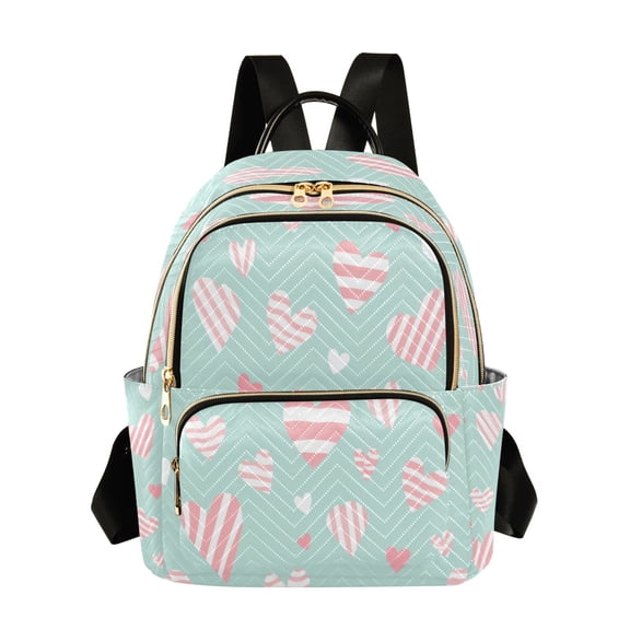 RMDQTR Quilted Backpack Lightweight Casual Daypack with Multi Zipper Pockets for Travel Daily Use Shopping Sports Joy Heart Stripes Pattern