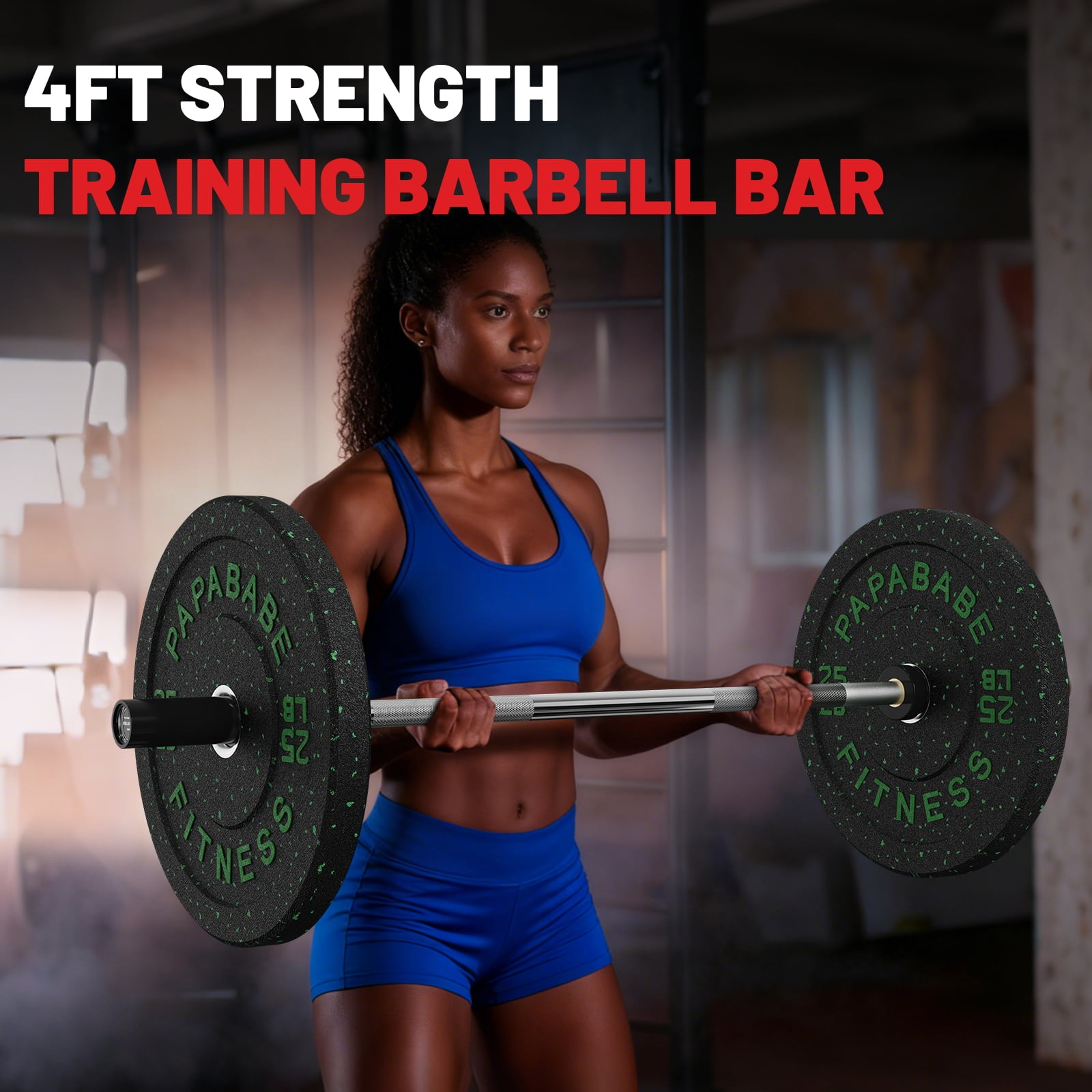 ROALW 4 FT Olympic Barbell Bar - 500 lb Capacity for Weightlifting, Powerlifting, Deadlift & Squat - Strength Training Barbell, Silver Black