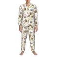 thumbnail image 3 of Naloa Donut Sloth Men’s Pajamas Set - Long Sleeve Button Down Sleep Shirt and Pajama Bottoms Sleepwear Set-Large, 3 of 7