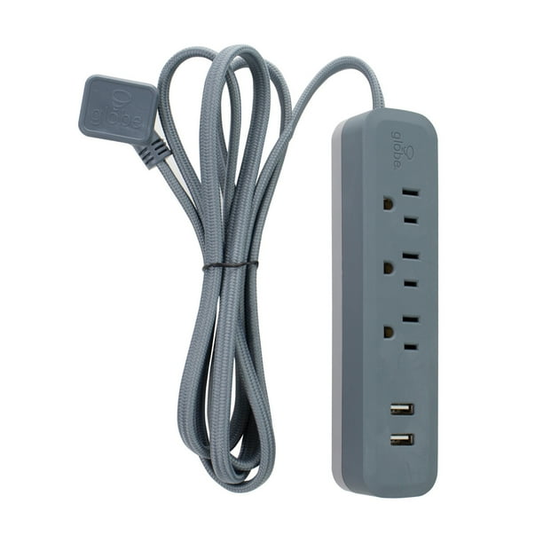 Globe Electric Watt Designer Series 6ft 3Outlet Adriatic USB Surge Protector Power Strip