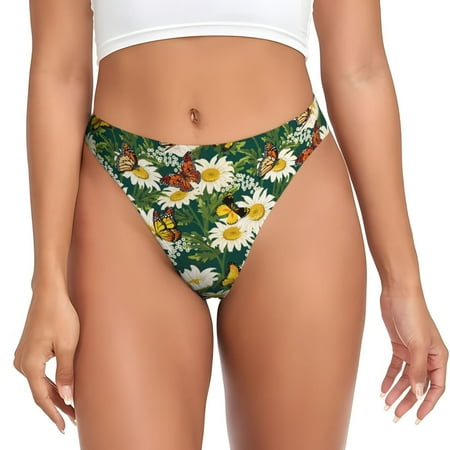 Sunflowers Butterfly Thongs for Women - No Show Seamless Womens Thongs Underwear  Stretch G String Thongs for Women  Ladies Breathable Sexy Thong Bikini Panties Briefs