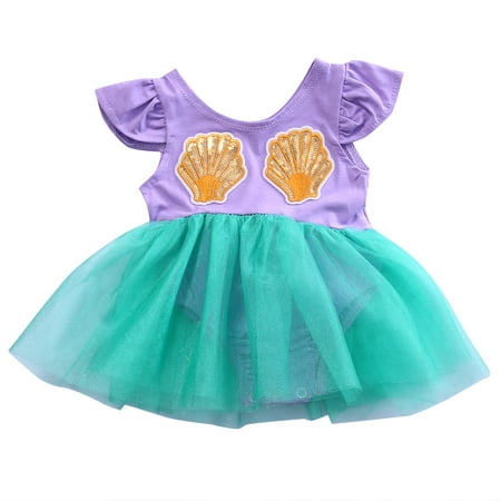 

WenaZao Baby Girls Summer Romper Short Sleeve Round Neck Shell Printed TuTu Jumpsuit