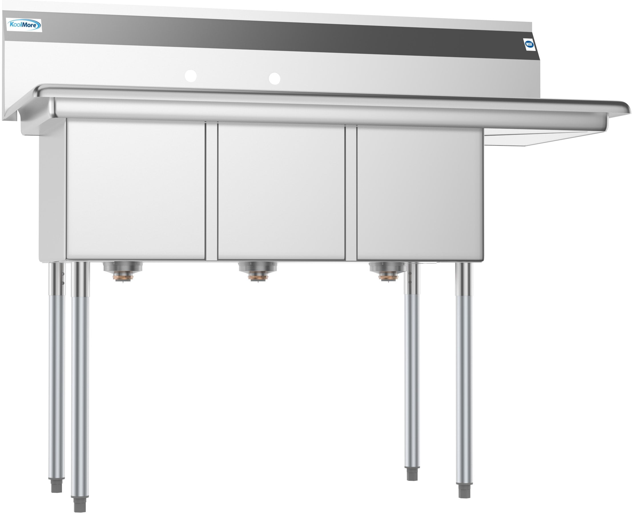 3 Compartment 51" Stainless Steel Commercial Kitchen Sink with Drainboard - Bowl Size 12" x 16" x 10"