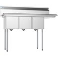 thumbnail image 3 of 3 Compartment 51" Stainless Steel Commercial Kitchen Sink with Drainboard - Bowl Size 12" x 16" x 10", 3 of 9