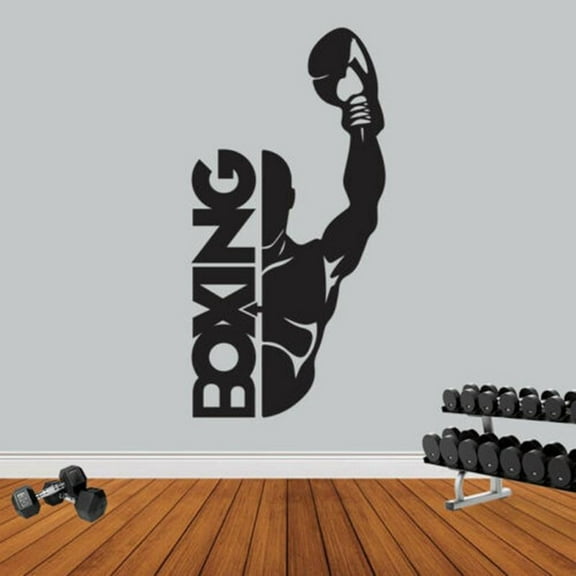 Boxing Sport Gym Fitness Vinyl Sticker Workout Motivation Quote Wall Art Decal Sports Club Decal 42x84cm