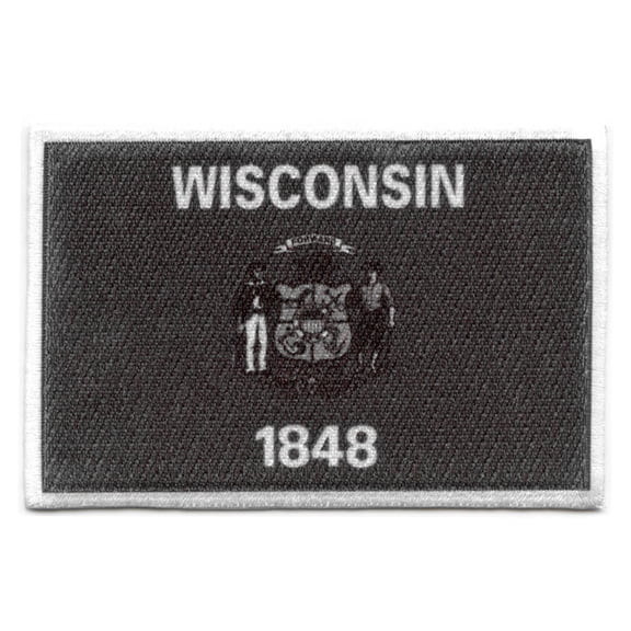 Wisconsin Patch State Flag Grayscale Embroidered Iron On