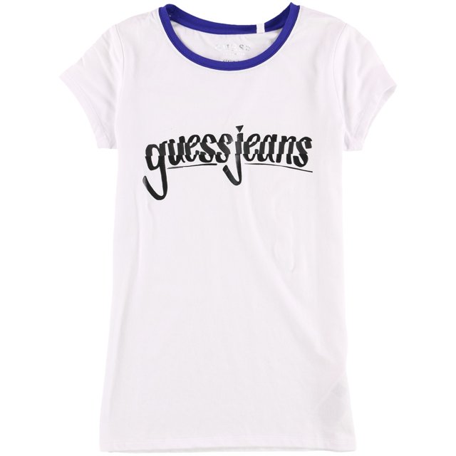 Camiseta gráfica empalmada GUESS para mujer blanca pequeña
