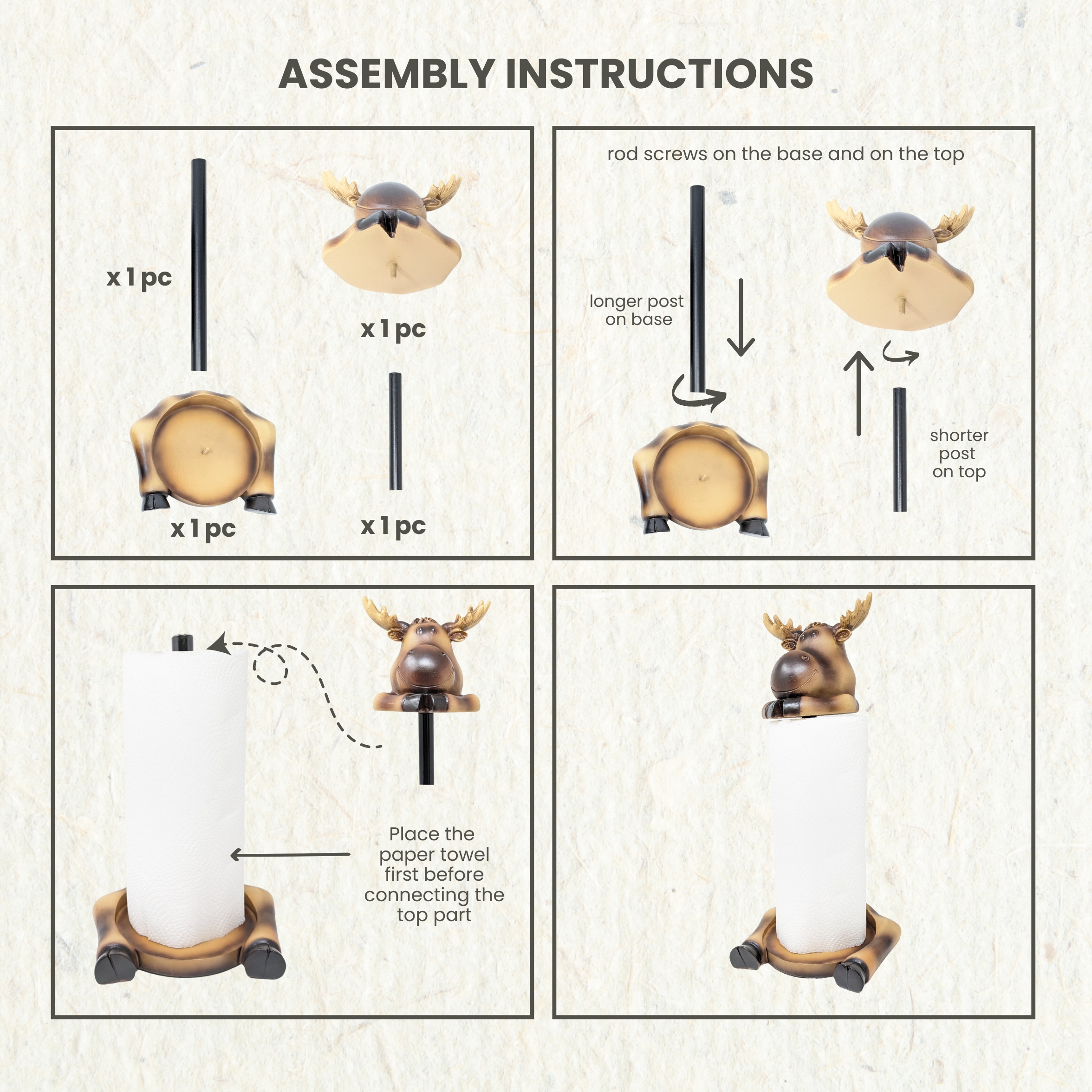 Moose Paper Towel Holder – Rustic Resin Freestanding Kitchen Countertop Paper Towel Stand – Lodge, Cabin, Farmhouse, or Woodland Decor – Funny Animal Kitchen Accessory & Moose Lover Gift Idea