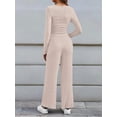 thumbnail image 6 of Women'S 2 Piece Matching Lounge Sets Fall Fashion Outfits Henley Neck Sweater Top Wide Leg Pants Sweat Suits Apricot M, 6 of 8
